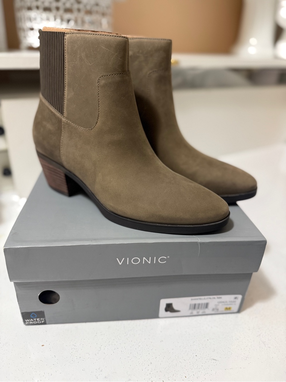 Vionic Olive Suede Chelsea Booties